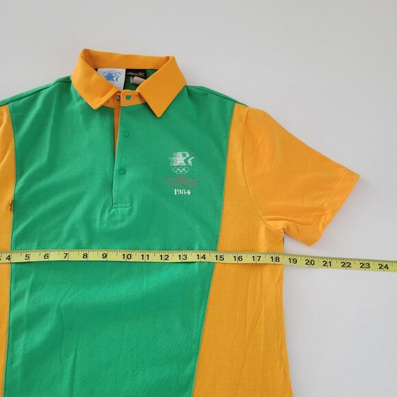 Vintage Levis 1984 Olympic Games Staff Polo Size Medium Green Yellow EUC - Picture 7 of 10